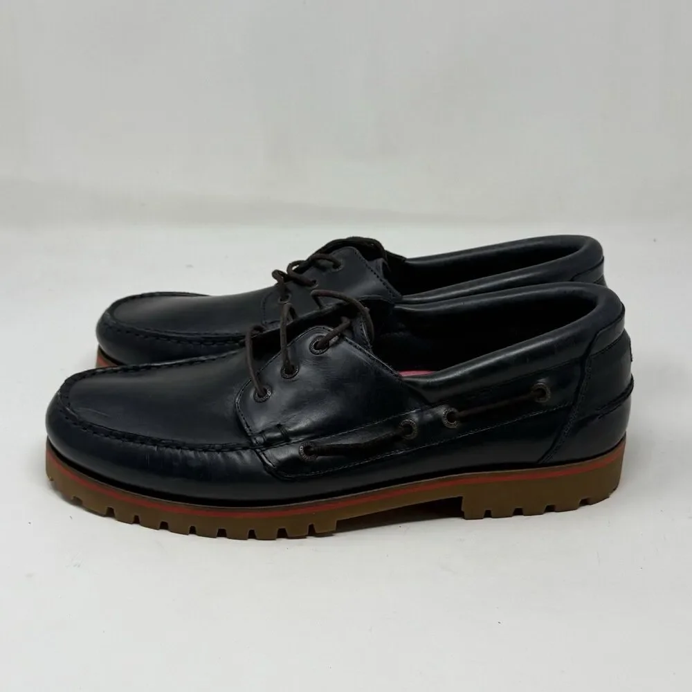 Tommy Hilfiger Lug Sole Boat Shoes Mens 11.5 Blue Leather 3 Eye Chunky Prepcore